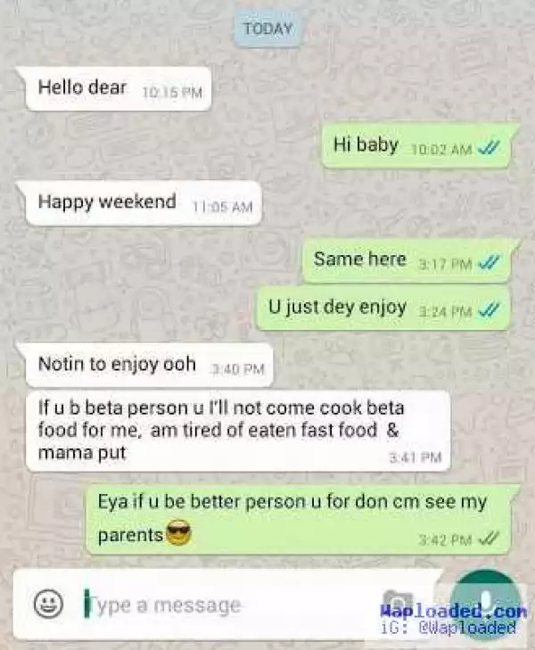 Guy Gets Epic Reply After Asking Babe to Come Cook For Him (Photo)
